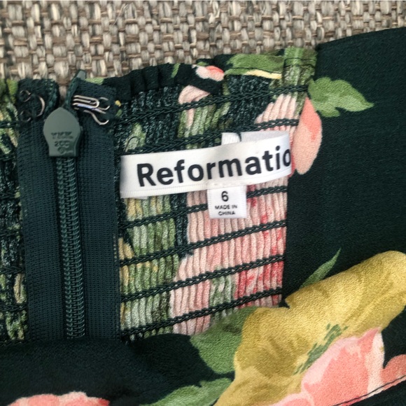 REFORMATION FOREST GREEN PINK FLORAL PRINT MIDI DRESS SUSTAINABLY MADE I… - Picture 6 of 13